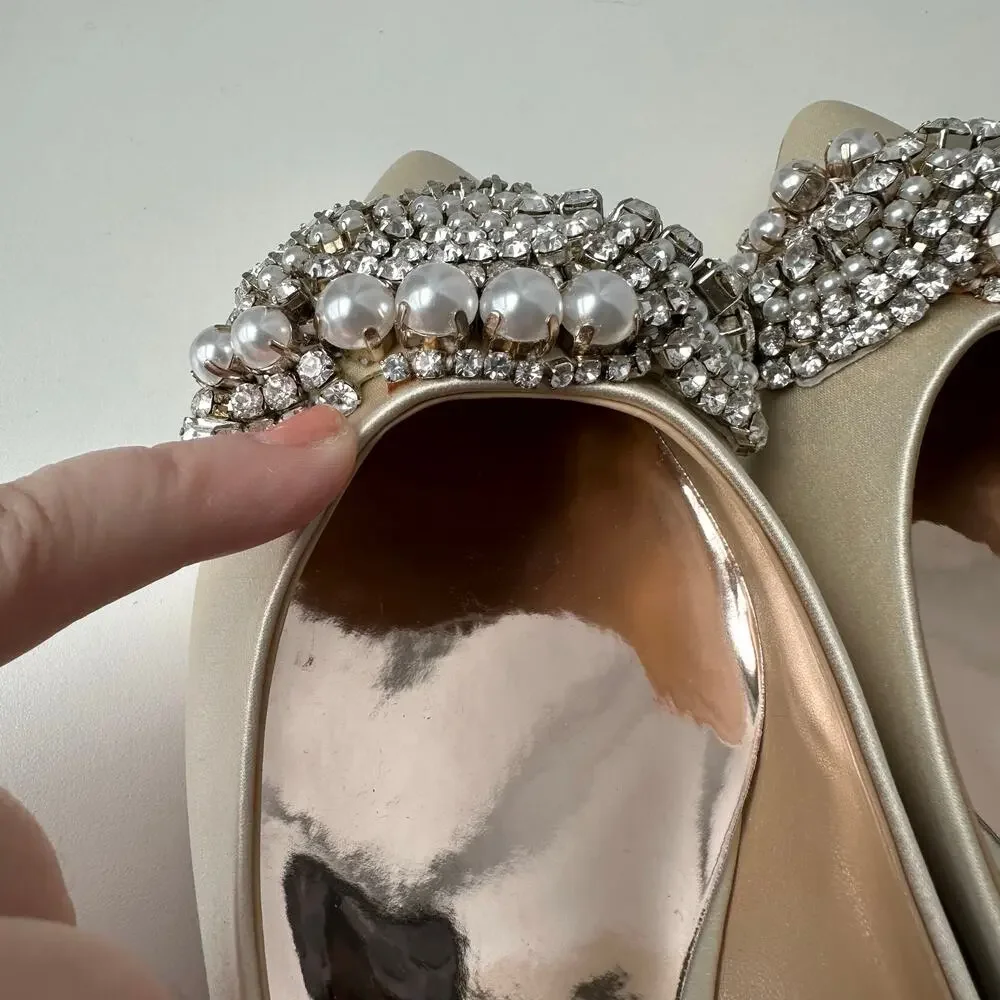 Badgley Mischka (9) Octavia Satin Ivory Embellished Flats - Bridal, Glam, Event - Picture 7 of 13